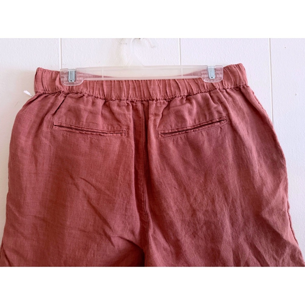 Salmon Pink Coastal Fisherman Linen Pants Womens Large Cropped Elastic Waist NWT - Picture 7 of 10